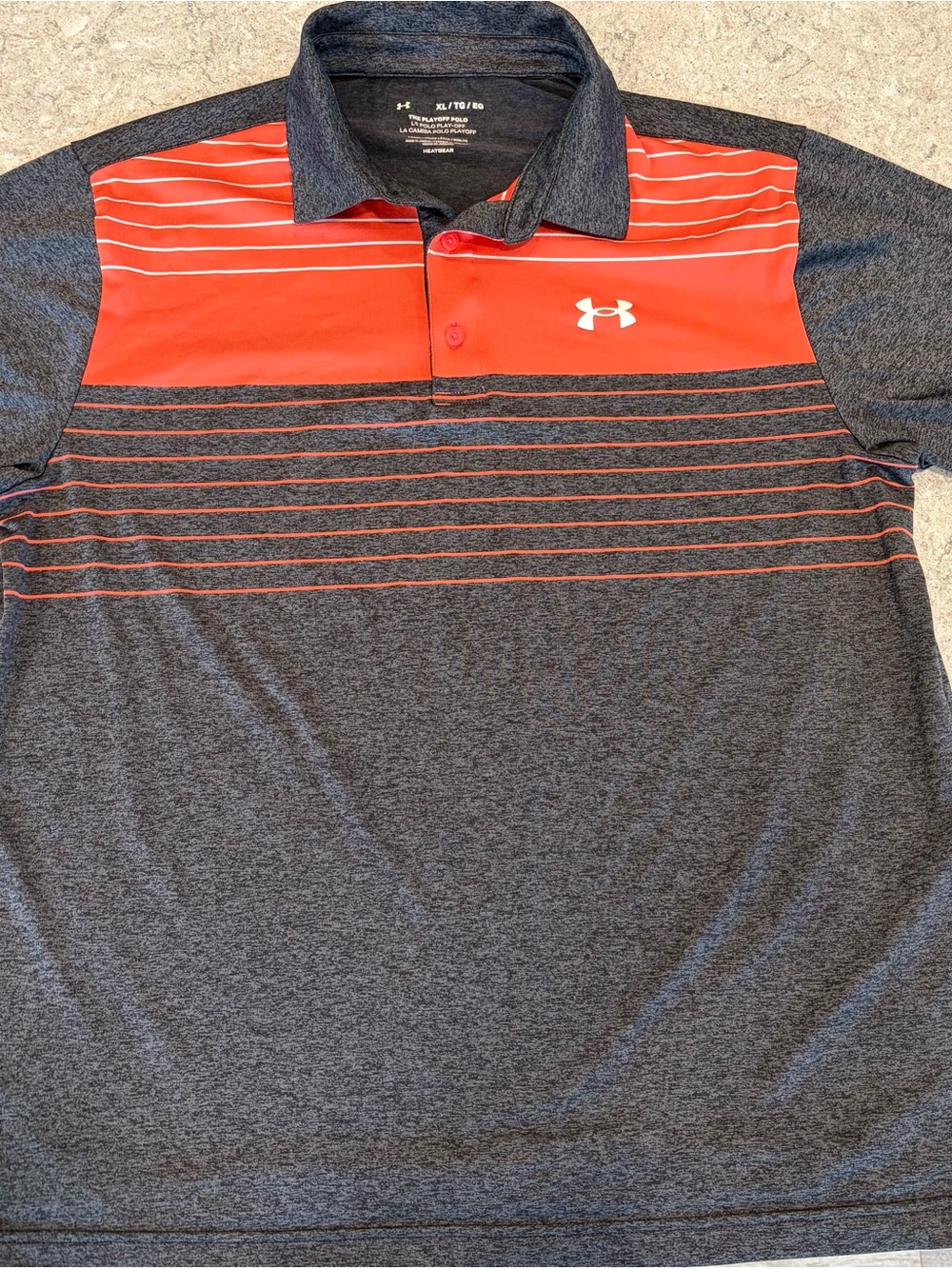 Under Armour Men’s Charcoal & Red Striped Performance Polo-XL